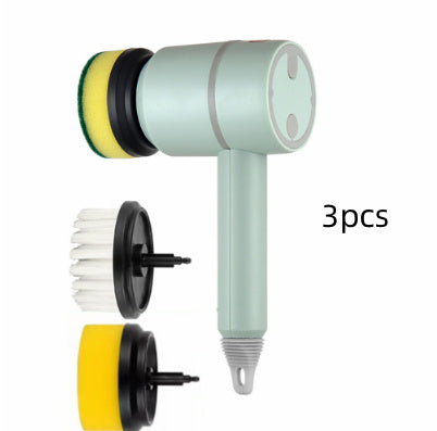 USB Rechargeable Automatic Kitchen Cleaning Brush in use for cleaning a stainless steel bowl with soapy water.