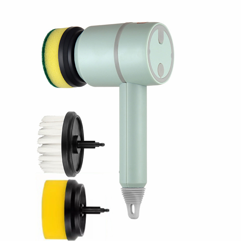 USB Rechargeable Automatic Kitchen Cleaning Brush in use for cleaning a stainless steel bowl with soapy water.