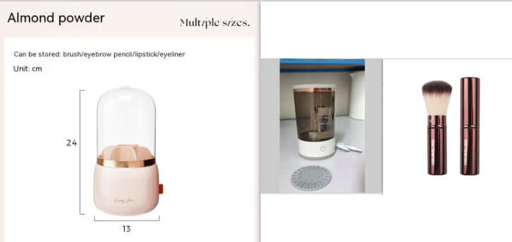 USB Automatic Eye Shadow Brush Cleaner in use with makeup brushes submerged in cleaning solution.