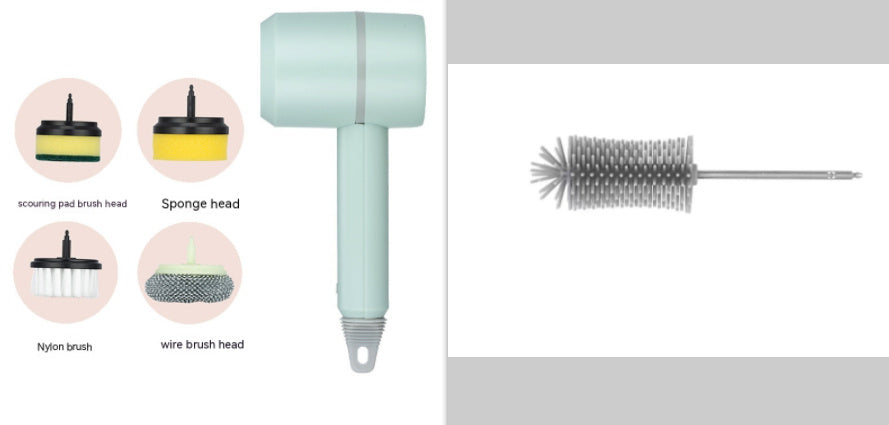 USB Rechargeable Automatic Kitchen Cleaning Brush in use for cleaning a stainless steel bowl with soapy water.