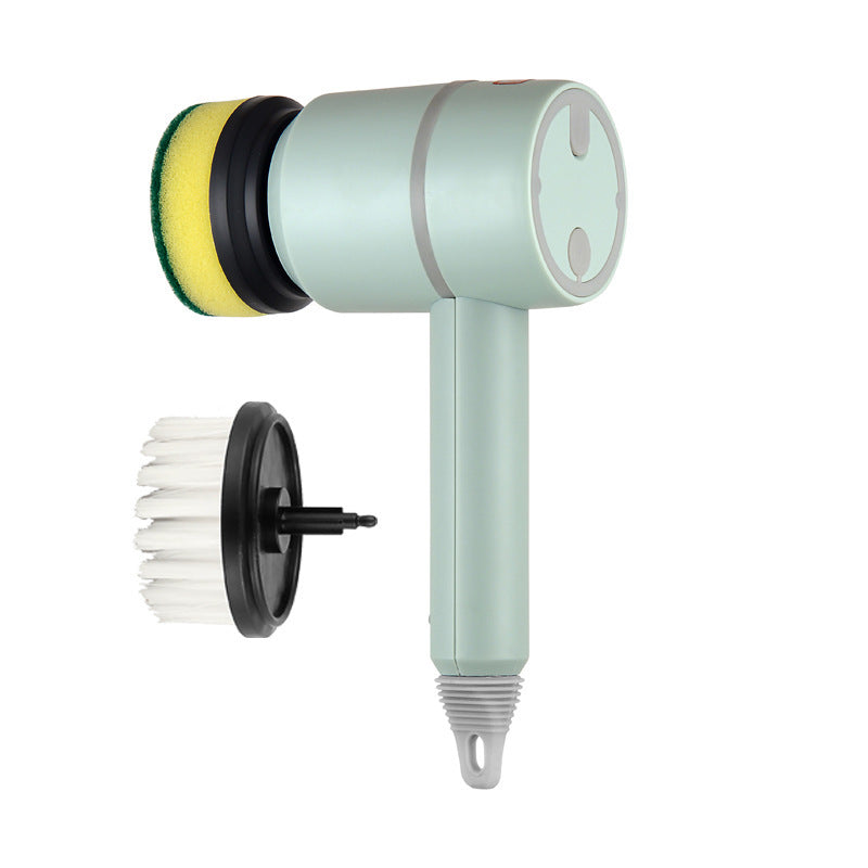 USB Rechargeable Automatic Kitchen Cleaning Brush in use for cleaning a stainless steel bowl with soapy water.