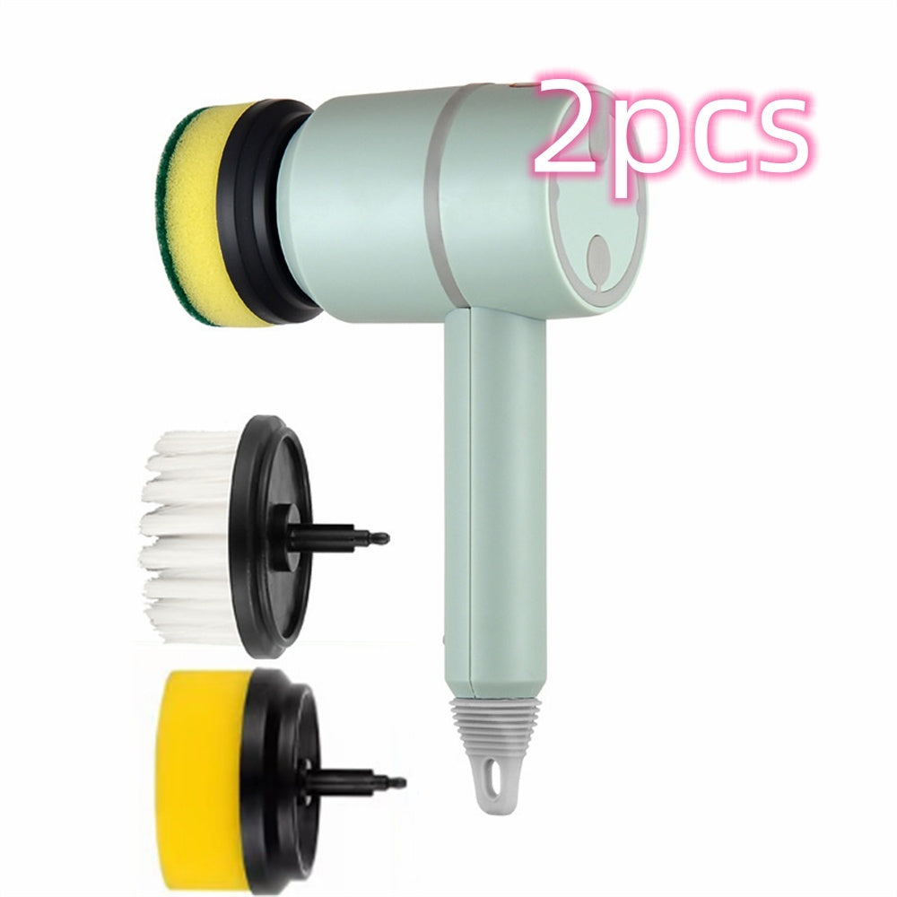 USB Rechargeable Automatic Kitchen Cleaning Brush in use for cleaning a stainless steel bowl with soapy water.