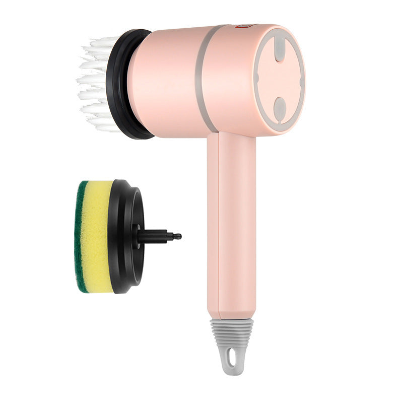 USB Rechargeable Automatic Kitchen Cleaning Brush in use for cleaning a stainless steel bowl with soapy water.